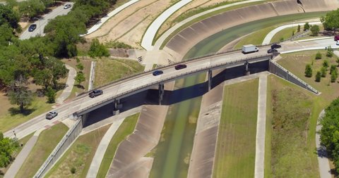 Aerial of the Buffalo Bayou in Houston, Texas