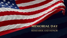 Memorial Day Animation. Waving flag. Happy memorial day. Flag USA. Honoring all who served banner for memorial day. Animation 4k