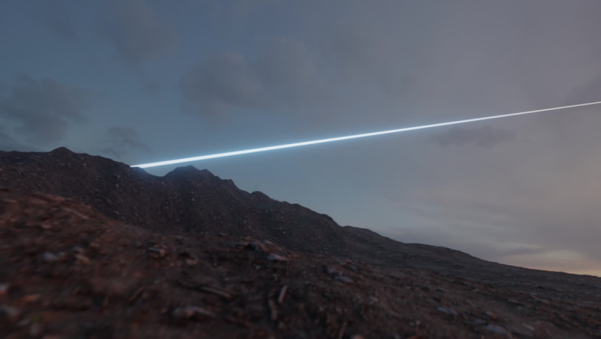Falling meteorite with copy space. Asteroid impact over the Earth. UFO landed on the surface. Short Full HD Footage in 24 FPS. Falling star on a dark landscape of desert mountains. | Shutterstock HD Video #1090512785