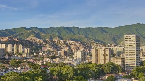Panoramic timelapse of Caracas, sunrise views with clouds, Humboldt hotel and Avila in the background, capital district, Caracas - Venezuela.