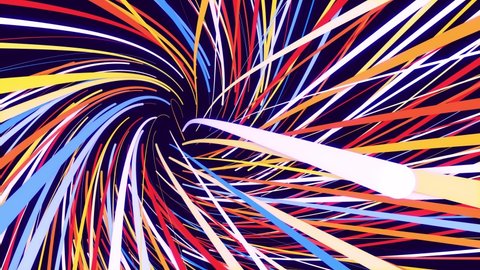 abstract bg with multicolored particles and lines twisted into spirals rotate cyclically. Looped animation as a motion design background of curved lines and particles. Beautiful ribbons. Luma matte