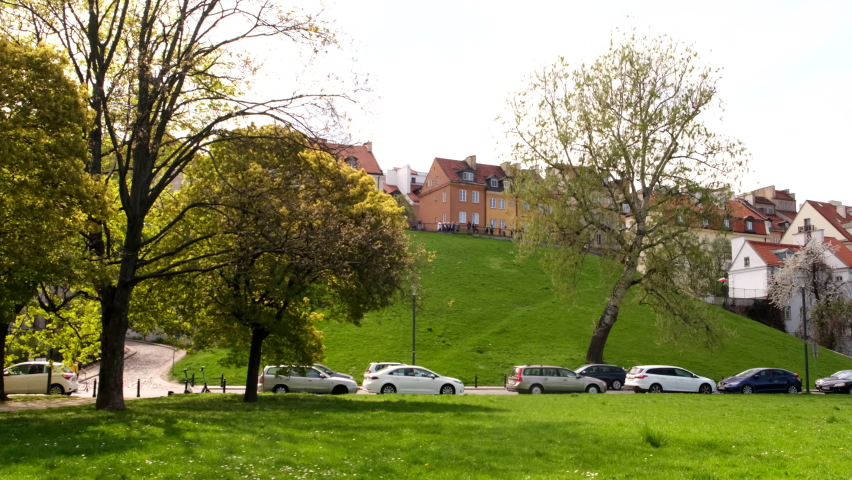 panoramic view of old town warsaw poland spring time