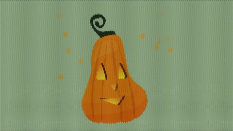 
Animation of a pumpkin that flies into the frame, emits lights and disappears behind the scenes. Loopy animation of a pumpkin in the form of embroidery