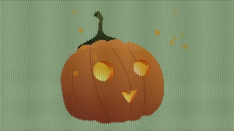
Animation of a pumpkin that flies into the frame, emits lights and disappears behind the scenes. Loopy animation of a pumpkin in the form of embroidery