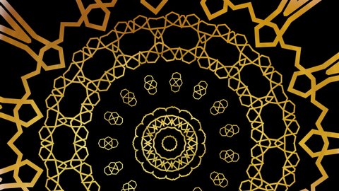 Animated Golden Oriental Ornaments Mandala Backdrop Template. Ramadan and Happy Eid Islamic Holidays Banner Template Neon Gradient with Oriental or Islamic Geometric Ornaments Animation Background
