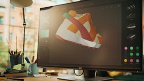 Close Up View of the Teenage Female Designer Rotate 3d Model of Shoe and Change Colours on it While Preparing Visualisation on Desktop Computer. Shoe Production Concept. Over the Shoulder - Powered by Shutterstock - Get 15% off with code: PIKWIZARD15