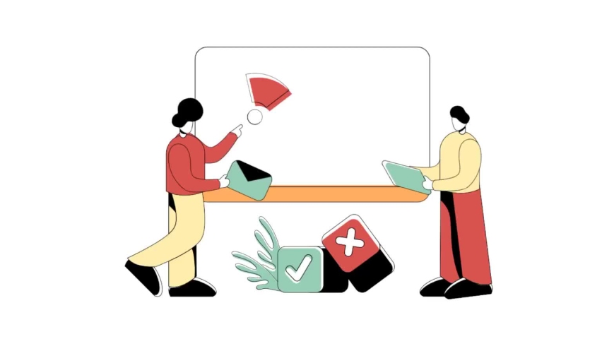 Flat Illustration Animation of Staff Training, concept of a boss testing new staff in front of the pie analysis screen board, minimal retro style in green red yellow, perfect for ui ux | Shutterstock HD Video #1090534005