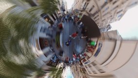 Walking in The Istiklal Street, Beyoglu, Istanbul hyper-lapse and little planet view