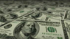 US American Dollar Bills Money - Camera flying Close up over stacked – $100 Banknotes, 3D Render - Powered by Shutterstock - Get 15% off with code: PIKWIZARD15