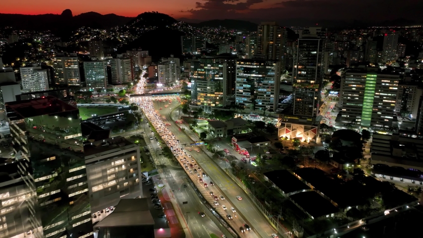 Night scape at famous third bridge at city of Vitória state of Espírito Santo Brazil. Corporate buildings at city. Night landscape of travel destination at town of Vitória Espírito Santo Brazil. Royalty-Free Stock Footage #1090542799