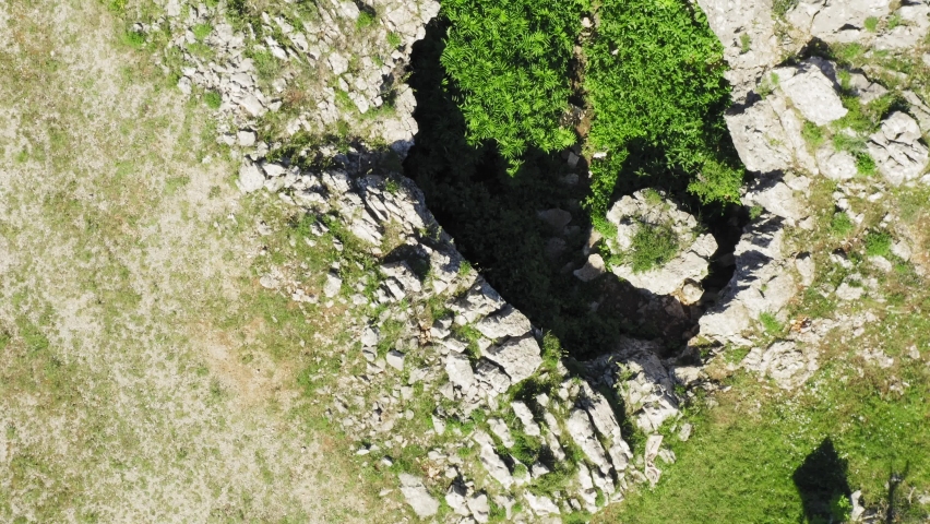 Aerial view of the entrance to the cave, Dinara Mountain, Croatia