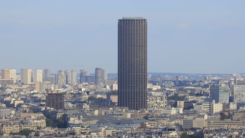 Paris, France - May 2022 : Tour Montparnasse tower seen from the second floor of the Eiffel Tower in Paris, France