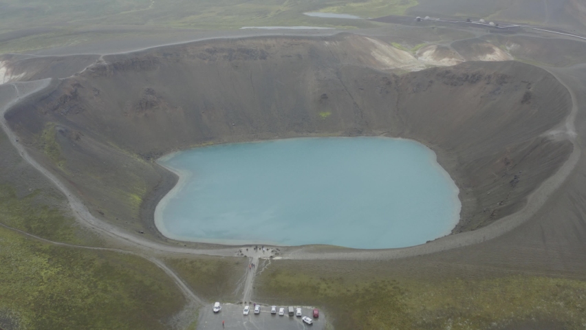 Shooting of the spa area of ​​Myvatn and the lake. Hverarond mud pools, one of the largest geothermal sulfur fields. Krafla lake and thermoelectric power station.