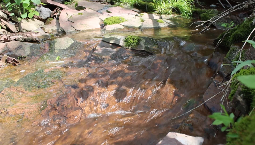 A Fast Flowing Freshwater Stream with Red Rocks