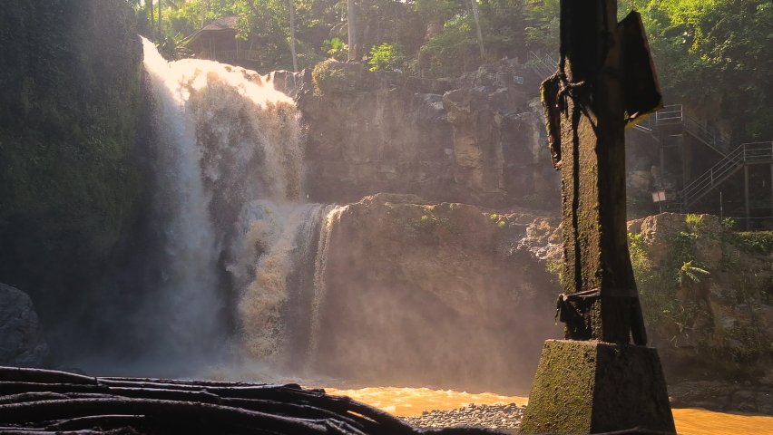 Tegenungan Waterfall, Bali Island, Indonesia. Powerfull Fall Deep in Rainforest, Static View