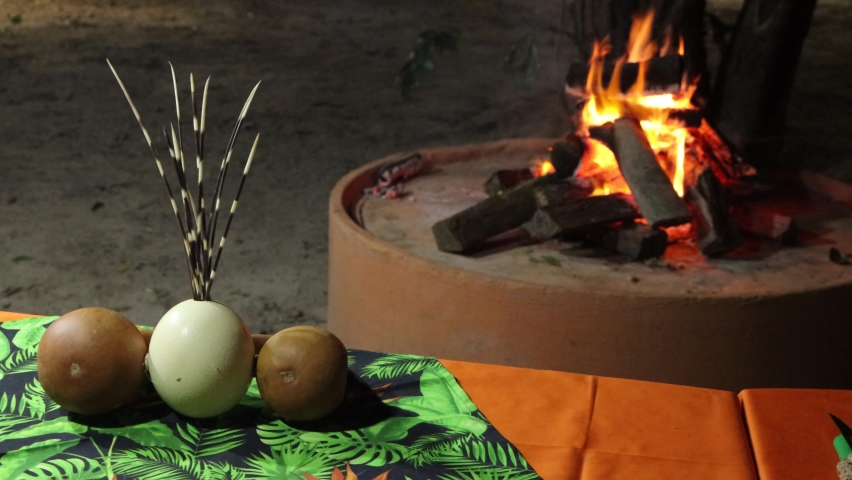 Boma fire for an African dinner in the Zululand bush