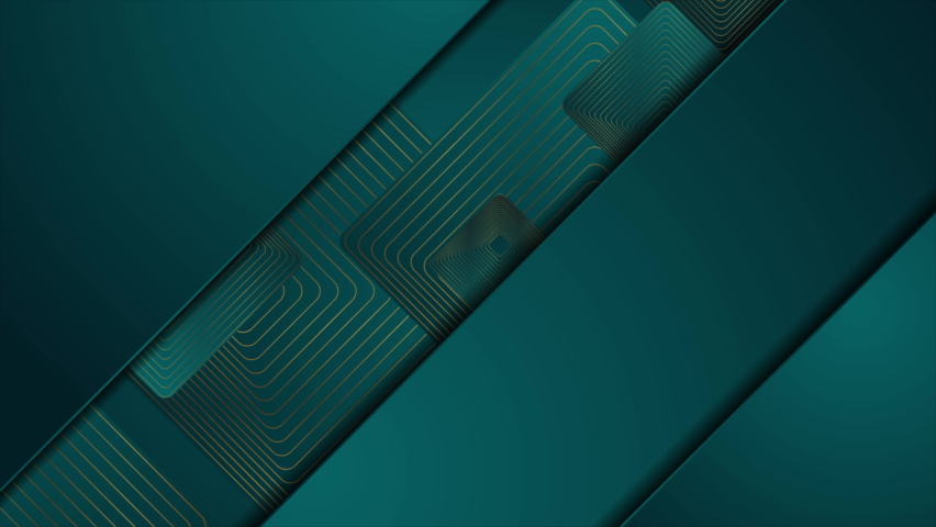 Dark blue abstract motion background with squares and golden linear pattern. Seamless looping. Video animation Ultra HD 4K 3840x2160