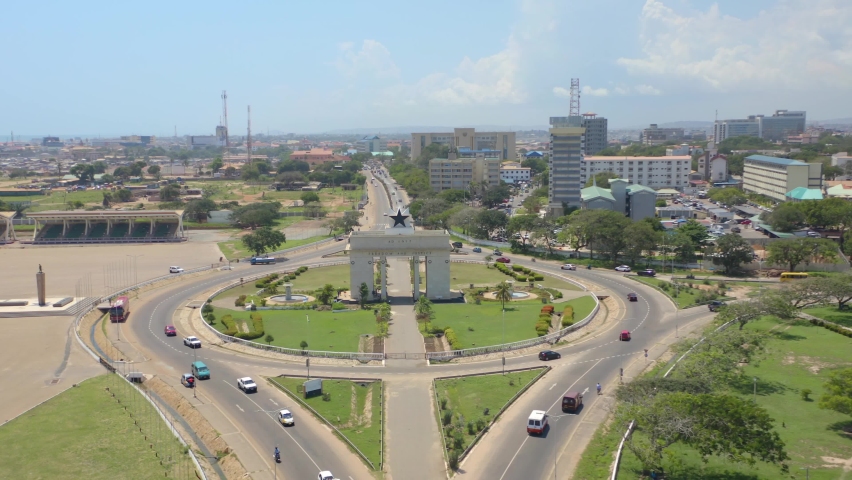 Ghana Independence Square aerial view_12 Royalty-Free Stock Footage #1090589801