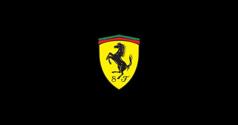 Jakarta, Indonesia-May 24, 2022: 3d rotating Ferrari logo, alpha channel, 4k resolution