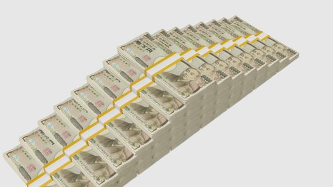 Many wads of money. 10000 Japanese Yen banknotes. Stacks of money. Financial and business concept.