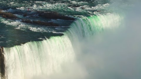 4K Slow Motion Sequence of Niagara Falls, Canada - Slow motion of the Horseshoe Falls during the sunset as seen from the Skylon Tower