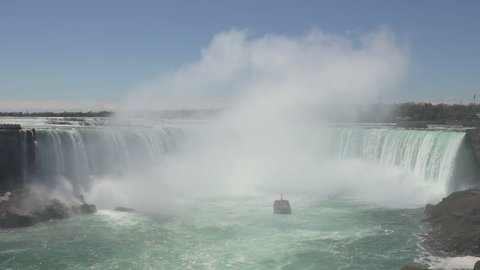 4K Slow Motion Sequence of Niagara Falls, Canada - Slow Motion clip of the Horseshoe Falls during a sunny day