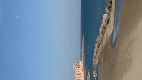 View of beach in Anzio, Italy. Vertical video