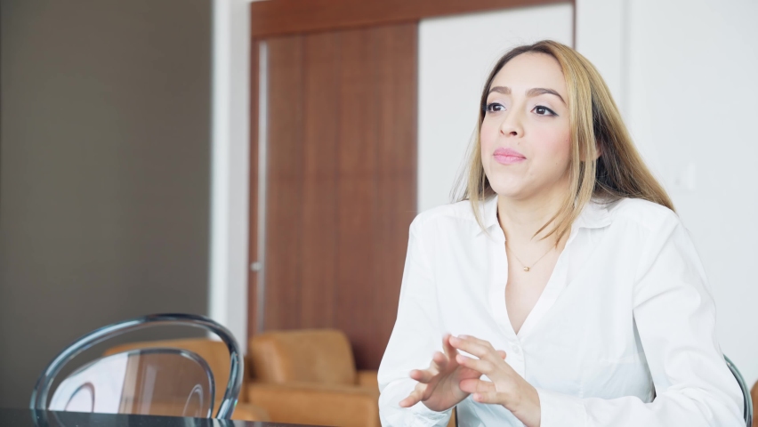 Talking latina woman. Job interview. Video distribution. | Shutterstock HD Video #1090606033