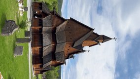 Heddal Stave Church Norway's largest stave church built in 13th century. Vertical video.