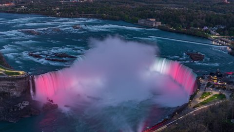 4K Timelapse Sequence of Niagara Falls, Canada - The Horseshoe Falls at night from the Skylon Tower