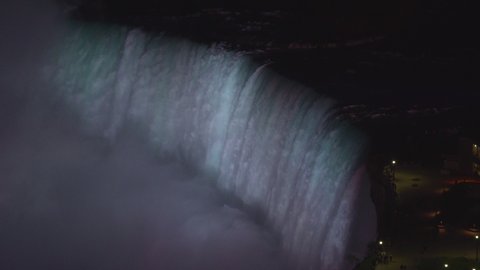 4K Video Sequence of Niagara Falls, Canada - The Horseshoe Falls at night as seen from the Skylon Tower