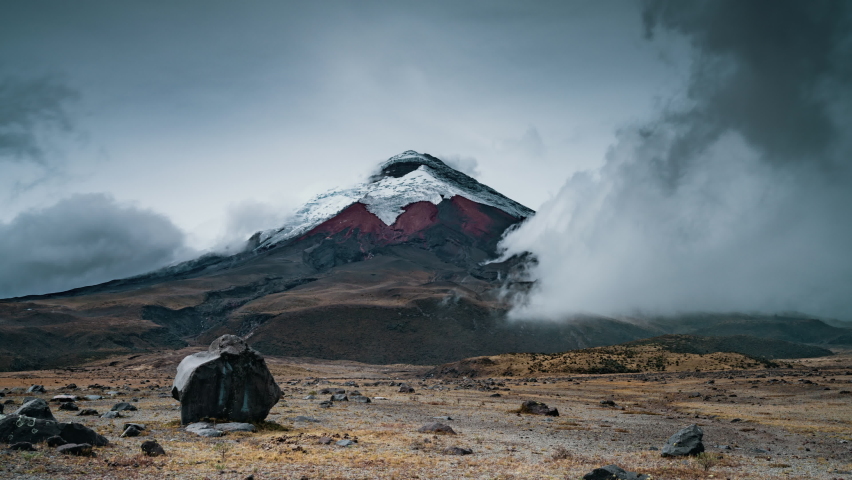 4K Timelapse Sequence of Parque Nacional Cotopaxi, Ecuador - The volcano in The Cotopaxi National Parc called the Parque Nacional Cotopaxi mountains during the a stormy day Royalty-Free Stock Footage #1090619241