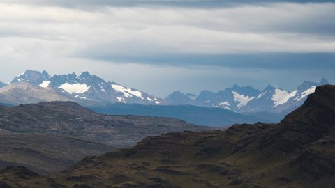 4K Timelapse Sequence of Torres del Paine, Chile - The mountains of the national park during a cloudy day