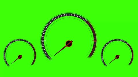 Three speedometer 4K Animation with Green Screen. Modern meter speed animation backdrop for keying