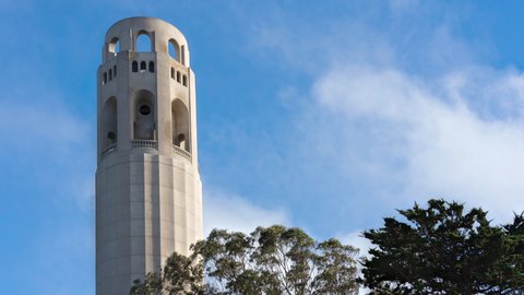 Coit Tower Beautiful Blue Sky San Francisco Cloudscape Timelapse 