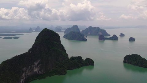 Speeded clip of drone backing up from Phang Nga bay, Thailand