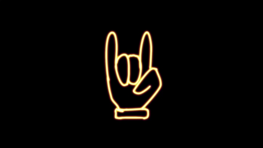 Neon sign of glowing rock hand symbol Motion graphics background animation. Royalty-Free Stock Footage #1090626255