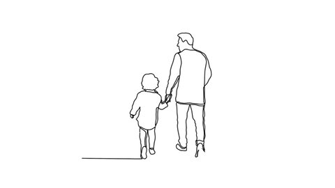 Father and Child Continuous Line Art, Father's Day Line Sketch Doodle, One Line Animation