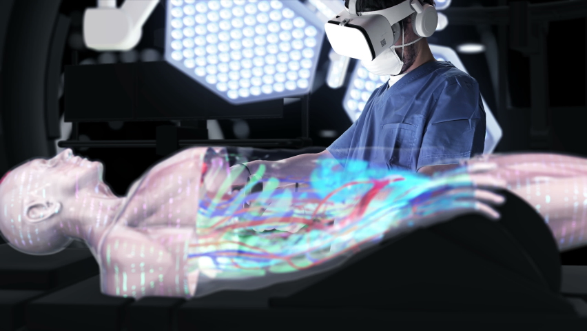 Professional surgeon performing remotely operation to a patient using modern virtual Hologram Interface UI  Doctor in VR Glasses using innovative and Advanced Future of medical  healthcare technology  - Powered by Shutterstock - Get 15% off with code: PIKWIZARD15