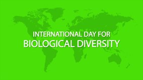 International Day for Biological Diversity green world map, art video illustration.