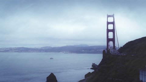 San Francisco, California, USA  - APRIL 04, 2013:
San Francisco Bay and Golden Gate Bridge in rain.