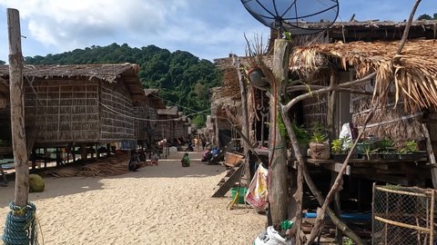 Phang-Nga, Thailand - April 25, 2022: Moken village island in Mu Ko Surin.