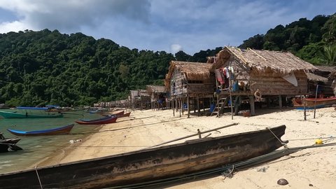 Phang-Nga, Thailand - April 25, 2022: Moken village island in Mu Ko Surin.