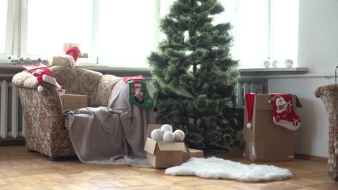 Beautiful christmas background. Christmas tree and Christmas socks. christmas preparation