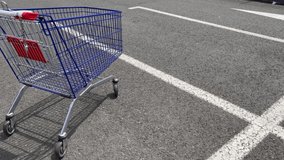 side view of metallic supermarket shopping cart in empty parking lot - Powered by Shutterstock - Get 15% off with code: PIKWIZARD15