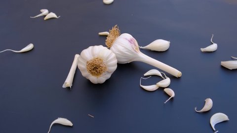 Fresh garlic. The garlic cloves are set on a black background. Fresh garlic on black background. fresh garlic cloves.