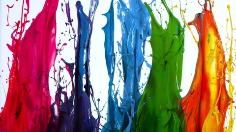 Colorful Paint Splashes in Super Slow Motion Isolated on White Background, 1000fps. Video de stock