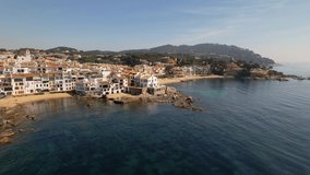 Aerial video of the village of Calella de Palafrugell, Costa Brava, Catalonia, Spain