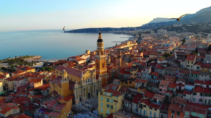 Menton France, Cote d Azur France, View on old part of Menton, Provence-Alpes-Cote d'Azur, France Europe during sunset Royalty-Free Stock Footage #1090657663