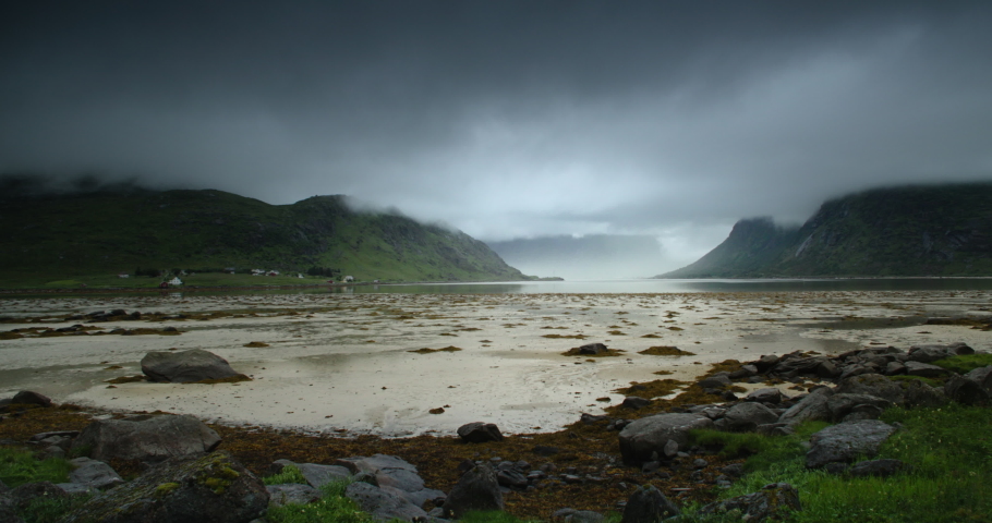 A beach in Lofoten, Norway - drone view